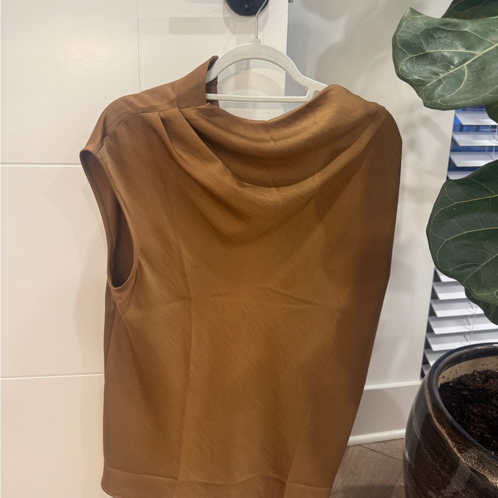 LOFT Cowl Neck Satin Sleeveless Brown Top